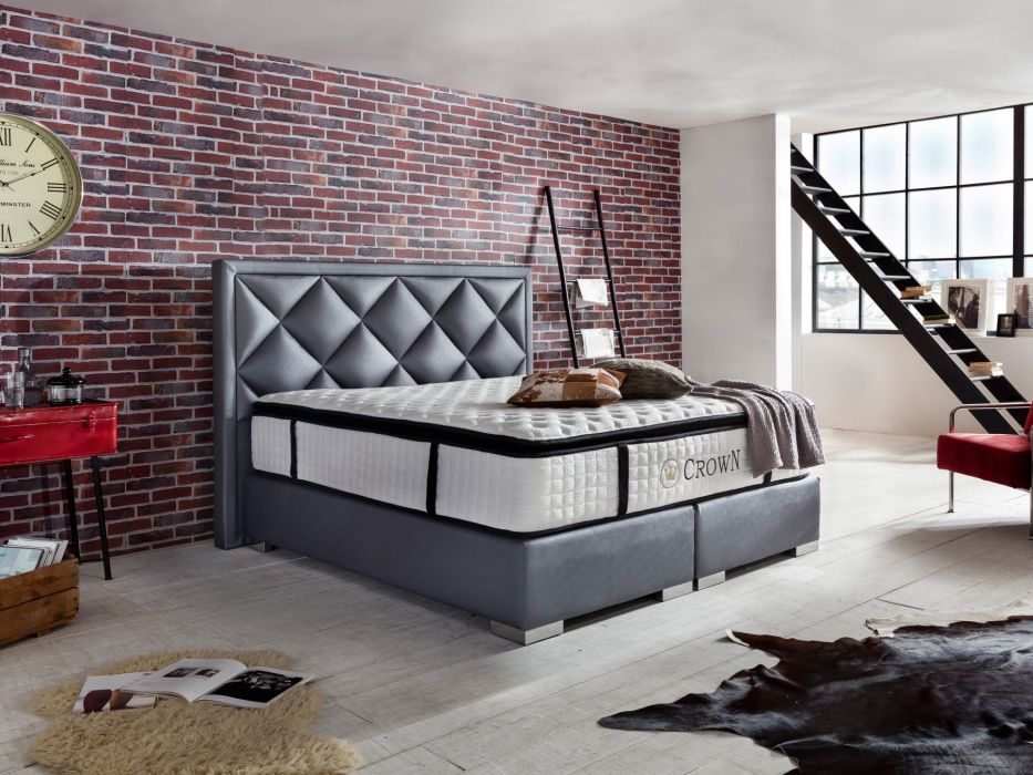 CROWN Boxspringbett JOKER DELUXE, hohe Taschenfederkern Matratze, inkl. Topper, z.B. Antikbraun/Antik, 160x200/180x200/200x200