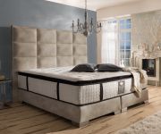 Boxspringbett QUADRO PLUS DELUXE, Kunstleder Seidenglanz Silber, 180x200 cm, inkl. Matratze Crown Edition