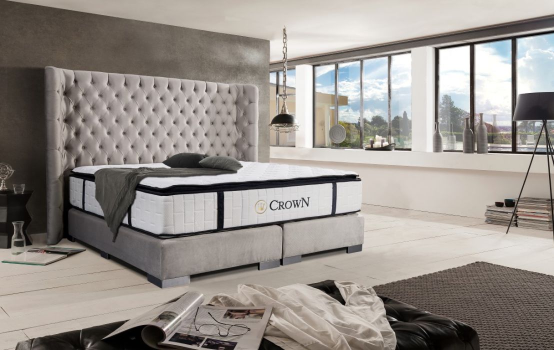 CROWN Boxspringbett BIANCA DELUXE, Samt Grau, 180x200 cm