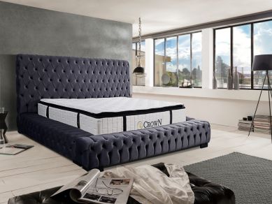 CROWN Boxspringbett Soprano Deluxe, CROWN Boxspringbett BARON DELUXE, hohe Taschenfederkern Matratze, inkl. Topper, Kunstleder Antik Braun, 200x200 cm