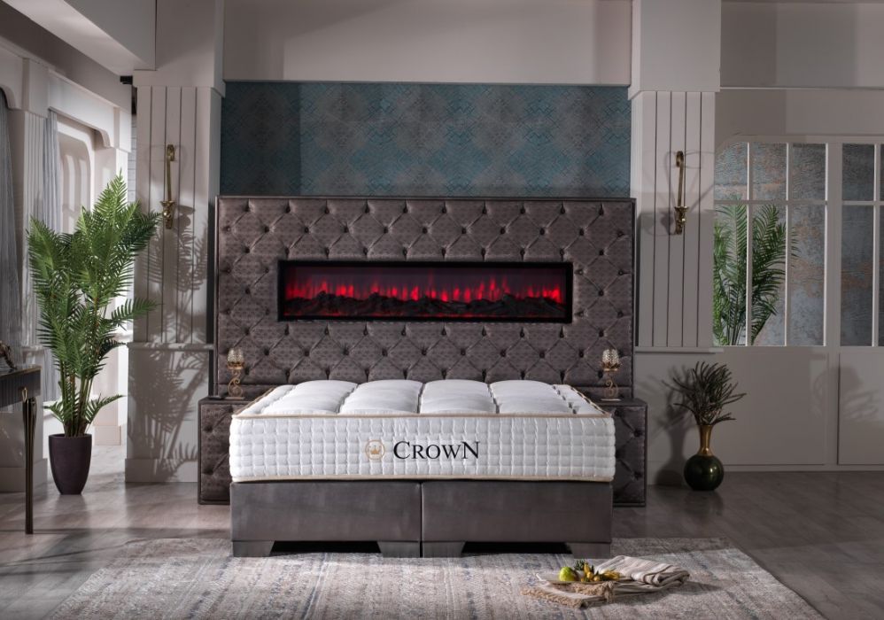 CROWN Boxspringbett ROMANTICA DELUXE, hohe Taschenfederkern Matratze, inkl. Topper, inkl. Kamin