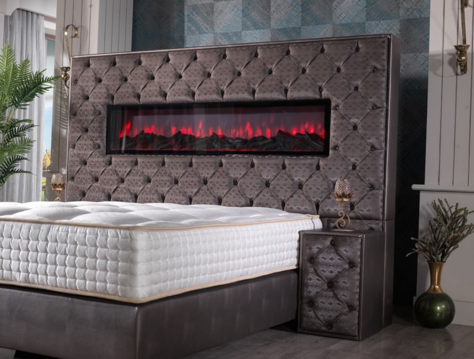 CROWN Boxspringbett ROMANTICA DELUXE, hohe Taschenfederkern Matratze, inkl. Topper, inkl. Kamin