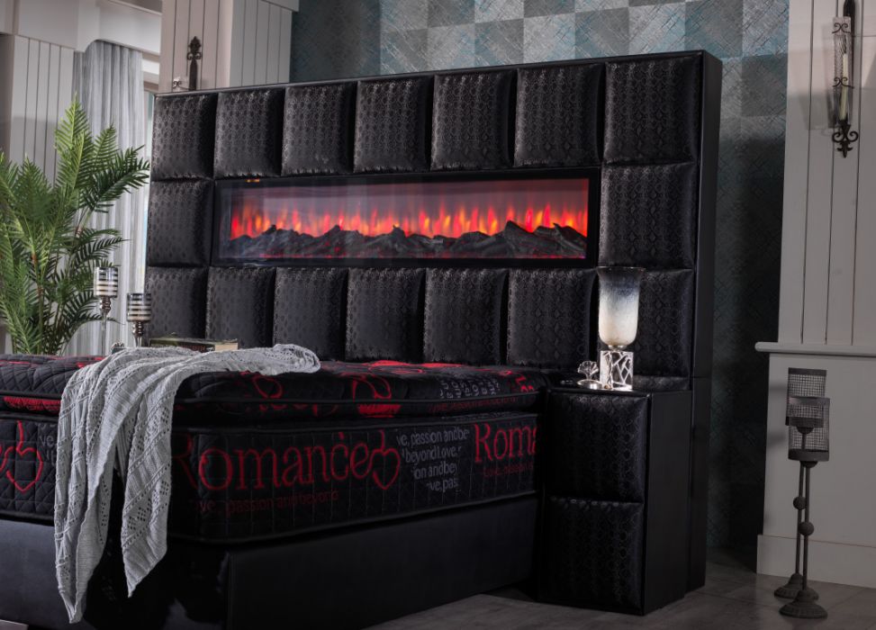 CROWN Boxspringbett ROMANTICA X DELUXE inkl. Kamin, hohe Taschenfederkern Matratze, inkl. Topper