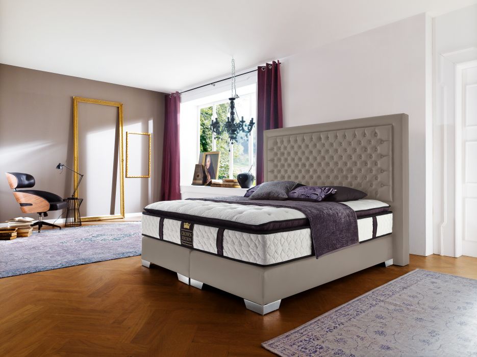 CROWN Boxspringbett MILLENIUM DELUXE, Taschenfederkern Matratze inkl. Topper, Kunstlleder Schwarz, 180x200 cm