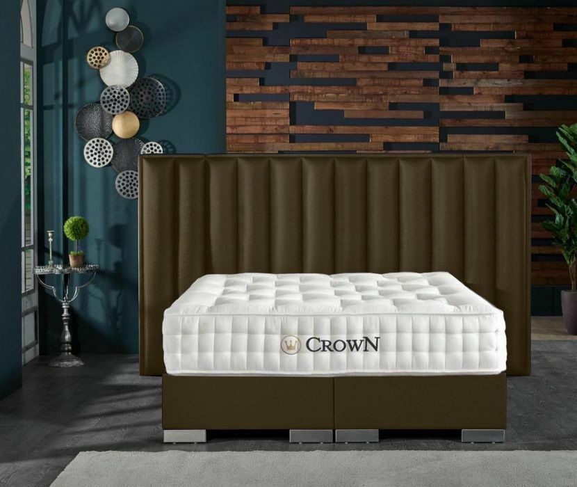 CROWN Boxspringbett TIMBER DELUXE, Kunstleder Stone Braun, 180x200 cm inkl. Matratze