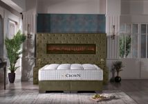CROWN Boxspringbett ROMANTICA DELUXE inkl. Kamin, Altgold, inkl Matratze Crown Edition