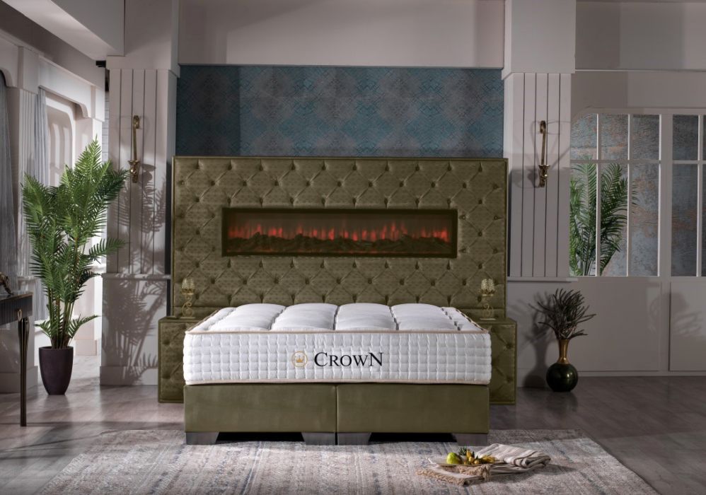 CROWN Boxspringbett ROMANTICA DELUXE, hohe Taschenfederkern Matratze, inkl. Topper, inkl. Kamin
